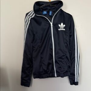 Adidas Black and White Windbreaker with Classic Stripes